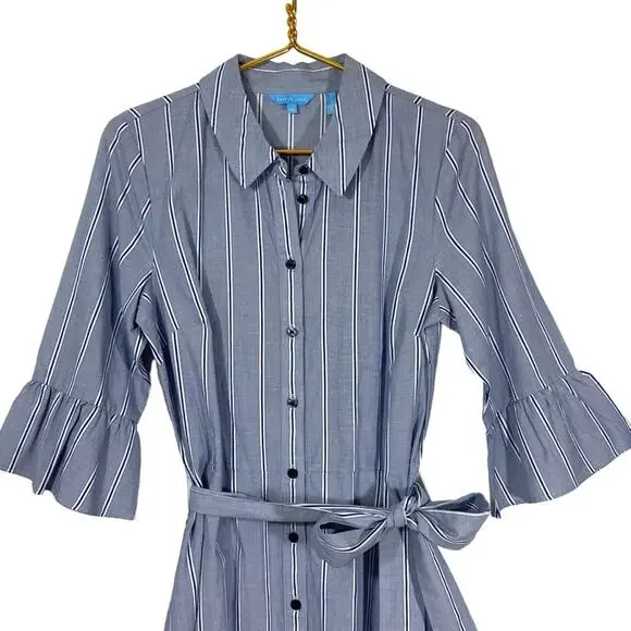 DRAPER JAMES Striped Ruffle Sleeve Belted Shirtdress women's size 10 - Picture 4 of 9